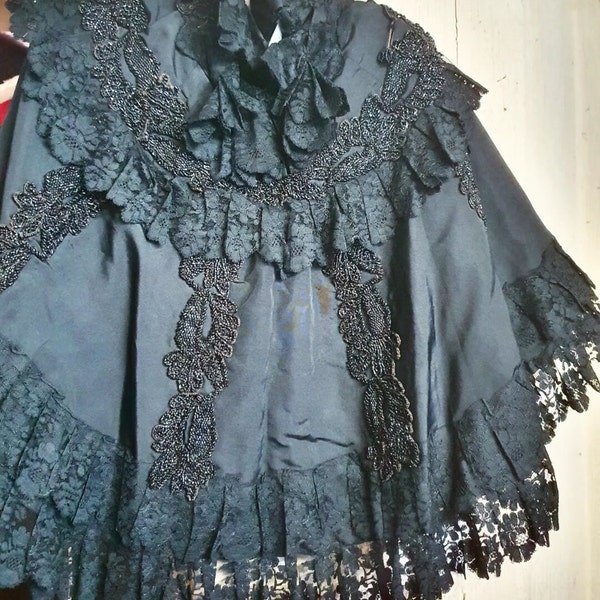 Stunning Victoria Black cape with beading and lace gothic romantic antique Christmas Winter Halloween