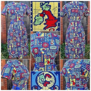 Original 1950s VOLUP Novelty Map Print Cotton Dress!