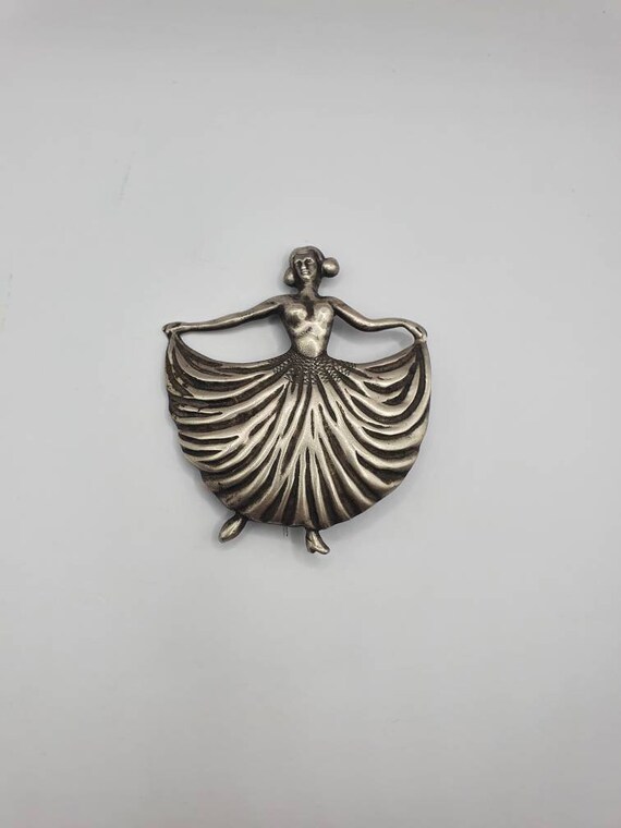 Stunning 1950s silver tone dancing lady brooch ro… - image 4