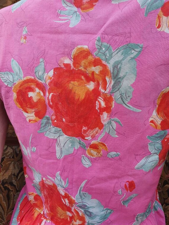 Fab 1980s laura ashley bright pink orange pale gr… - image 8