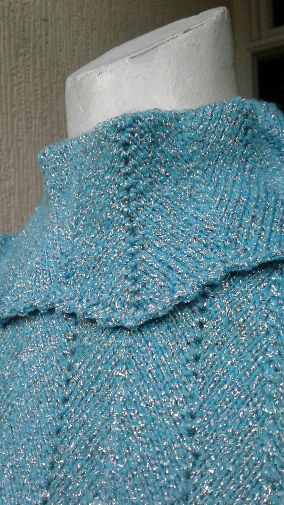 Sale sparkly 1960s aqua blue metallic lurex knitt… - image 3