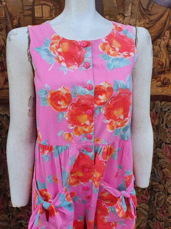 Fab 1980s laura ashley bright pink orange pale gr… - image 3