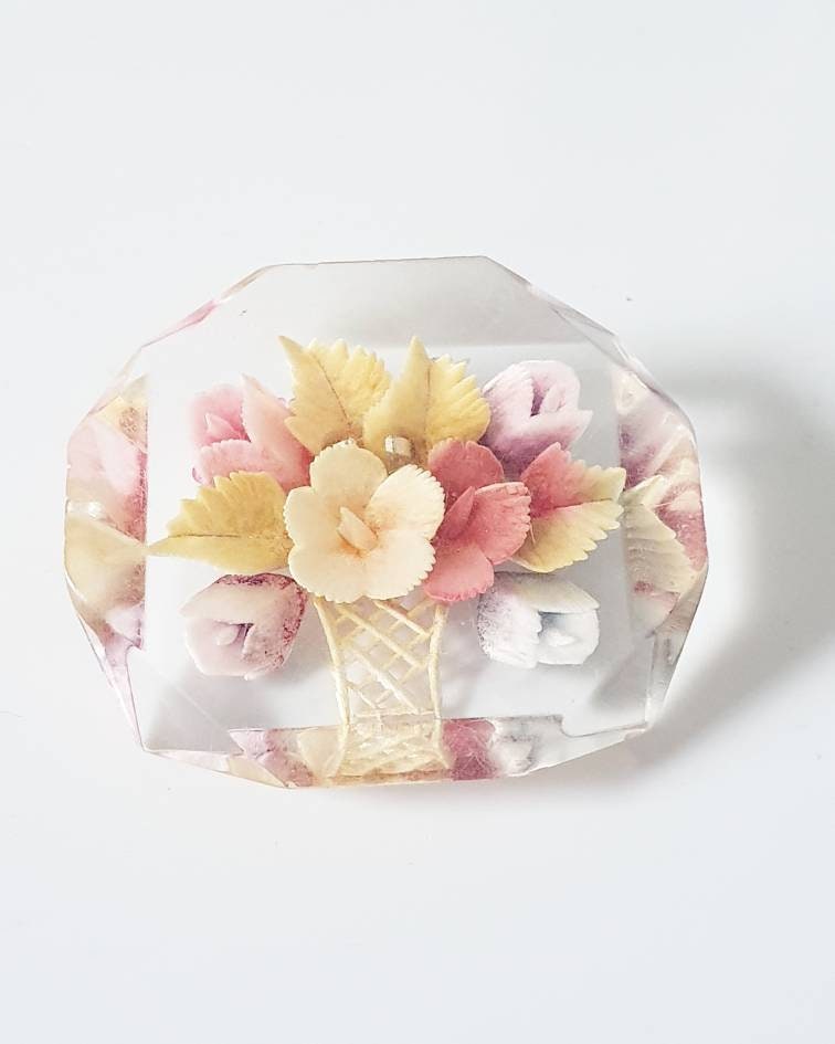 1950's Lucite Reverse Carved Brooch