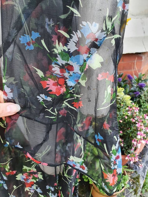 Sale breathtaking 1930s black floral printed silk… - image 8