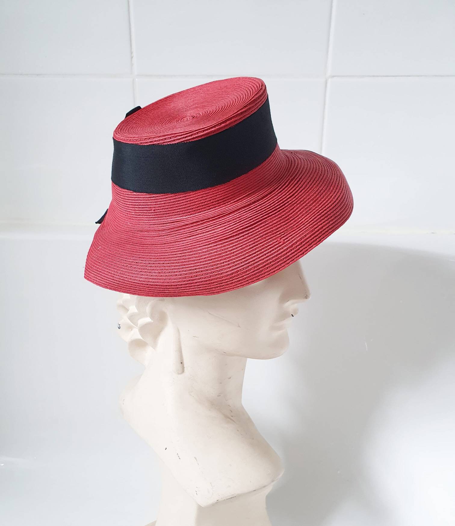Sale Gorgeous Red 1940s Straw Tilt Hat 