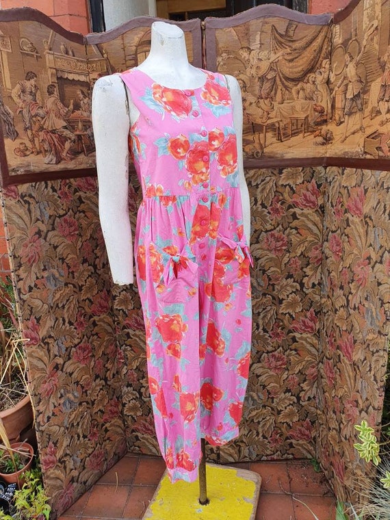 Fab 1980s laura ashley bright pink orange pale gr… - image 9