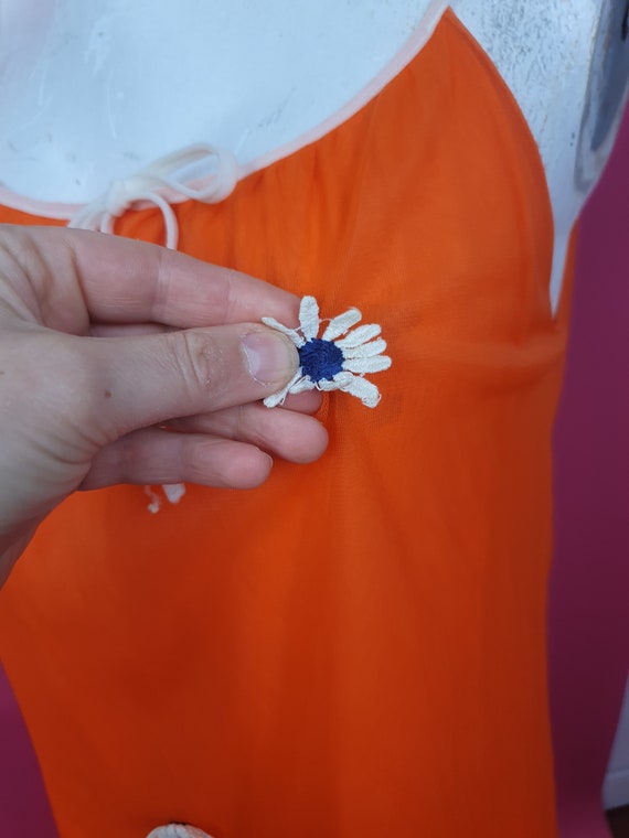 Cute 1960s orange slip dress flower sewn on - image 8