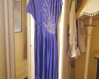 Stunning 1940s volup plus size purple crepe evening dress with sequins so glam and a perfect party dress old Hollywood