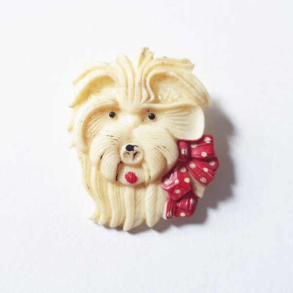 Cute 1930s 40s early plastic novelty dog brooch fu