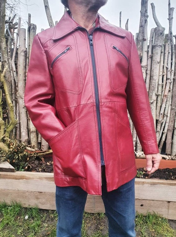 Stylish rare red leather 1960s 70s mans jacket mod