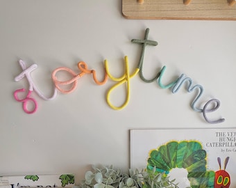 Curved pastel colours storytime wall  sign for nursery , kids room , reading corner or library, bookworm gift idea