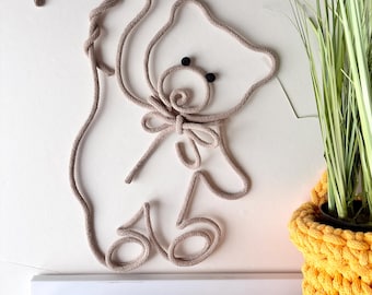 Teddy Bear Nursery Wall Decor, , kids room wall hanging, baby gift, Handmade Rope Wire art