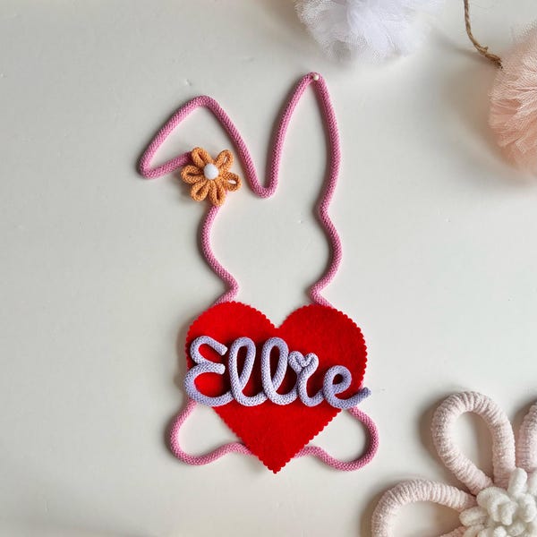 Personalized Bunny Nursery Decor,  Wire Name Sign, Valentine's Easter Gift