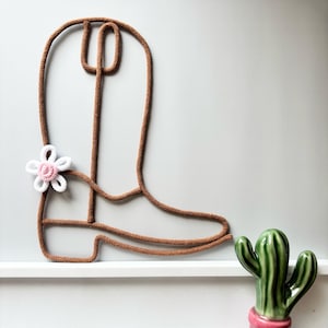 Custom Cowboy Boot Wall Art with Pink Bow – Nursery Decor for Baby Girl