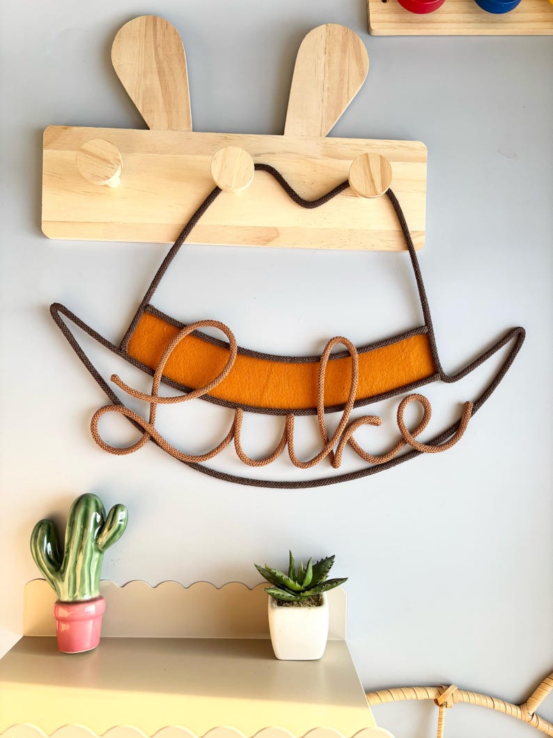 Personalised cowboy hat decor for kids wall made from rope wire toy cowboy story, western decor image 2