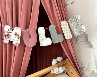 Banderín de tela acolchada con nombre para habitación infantil, guirnalda personalizada para guardería, decoración de pared, regalo para baby shower, letras acolchadas suaves.