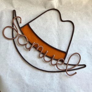 decorative cowboy hat shape name sign for kids room with the name Samuel