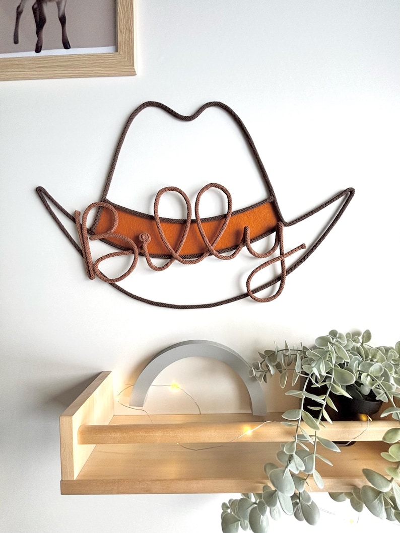 Personalised cowboy hat decor for kids wall made from rope wire toy cowboy story, western decor image 3