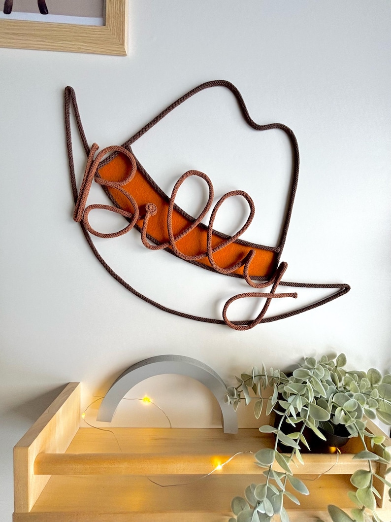 Personalised cowboy hat decor for kids wall made from rope wire toy cowboy story, western decor image 4