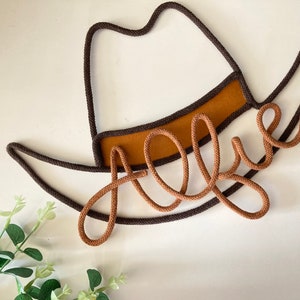 Personalised cowboy hat decor for kids wall made from rope wire toy cowboy story, western decor