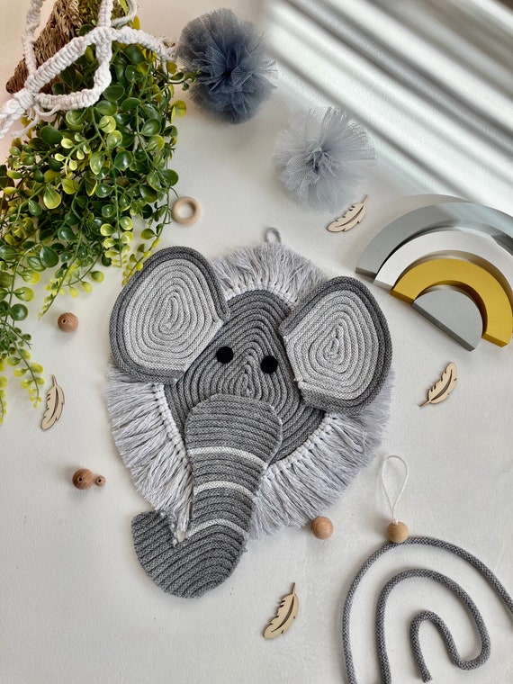 Elephant Head Macrame and Cotton Drawstring Baby Gift Safari - Etsy