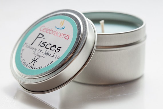 PISCES Zodiac Scented Soy Candle is a light green enchanting and mystical Aromatherapy scent.  Soft hearty amber and lite floral sweet aroma