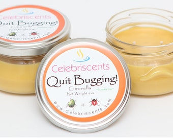 Citronella Candle by Celebriscents with Natural Citronella Essential Oils perfectly named "Quit Bugging!" helps swat bugs away. Great scent!