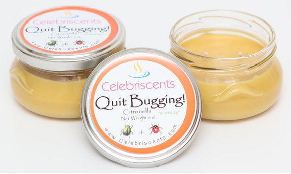 Citronella Candle by Celebriscents with Natural Citronella Essential Oils perfectly named "Quit Bugging!" helps swat bugs away. Great scent!