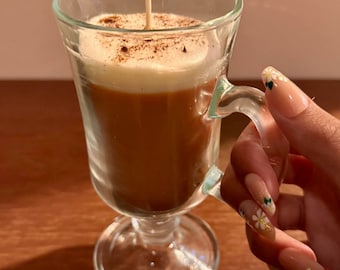 Irish Coffee Scented Candle with foam and cinnamon powder atop the beautiful candle appearing exactly like the Irish Coffee drink.