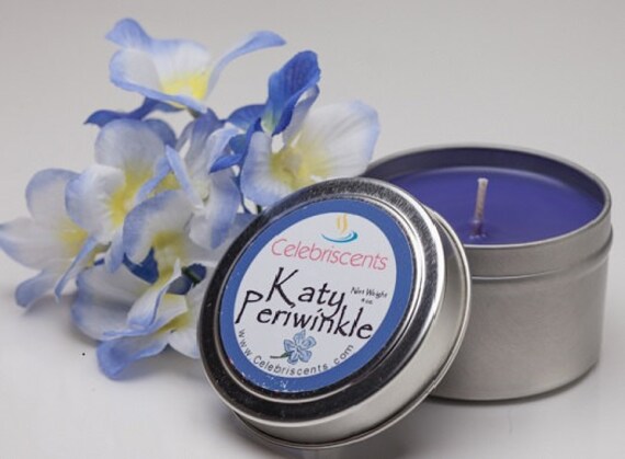 Katy Periwinkle sweet, freesia flowery periwinkle scented soy candle.