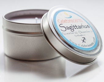SAGITTARIUS Zodiac Scented Soy Candle is optimistic, fiery & friendly like Sagittarians.  A warm musk with rich sweet notes surrounds aroma.