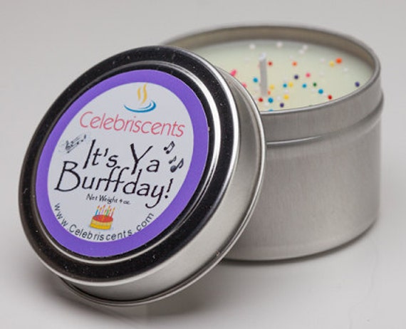 Birthday Cake Scented Soy Candle with real sprinkles and strong Cake scent making candle appear edible.  Makes a great Birthday gift.