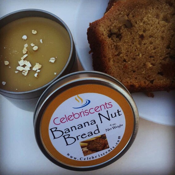 Hearty Banana Nut Bread scented soy candle which smells unmistakeably like the real thing.  You can smell the walnuts and warm bakery notes.