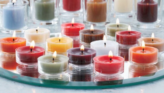 Variety of Scented soy Tea Light candles perfect for floating candles, dinner parties and special occasions.  Tea Lights burn 3-4 hrs.
