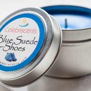 Elvis Presley - Blue Suede Shoes - Leather Scented Soy Candle perfect as Party Favors after a Vegas Wedding or just for a cool party!