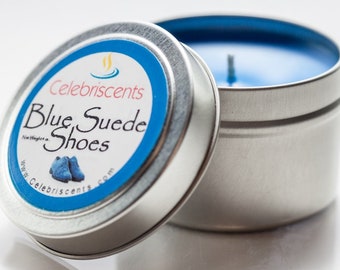 Elvis Presley - Blue Suede Shoes - Leather Scented Soy Candle perfect as Party Favors after a Vegas Wedding or just for a cool party!