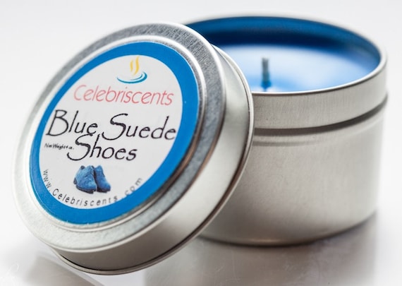 Elvis Presley - Blue Suede Shoes - Leather Scented Soy Candle perfect as Party Favors after a Vegas Wedding or just for a cool party!
