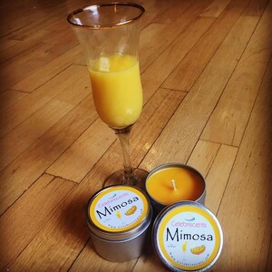 Orange Juice and Champagne Mimosa scented soy candle with delightful top notes of mandarin, berries, dew fruits and orange essential oils. image 4