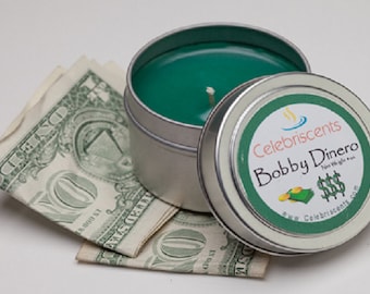 Money Scented Clean and Crisp Long Lasting Scented Soy Candle.  Smells of Clean, Fresh money straight out of the bank.