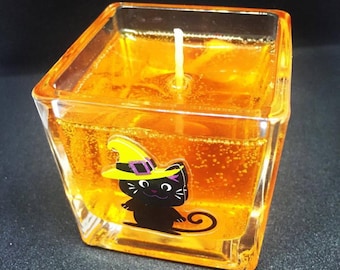 Halloween Decorated Scented Gel Candle in cute 2x2 Glass Cube.  Makes a great Gift
