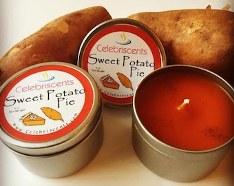 Sweet Potato Pie Scented Soy Candle that will have you run back to the dinner table.  True-to-smell of Sweet Potato Pie scent with cinnamon.