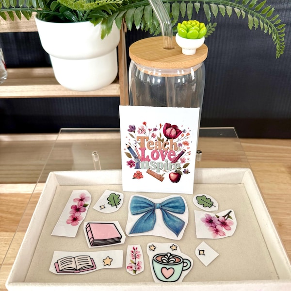 Teach Love Inspire Glass Cup DIY Kit | Denim Bow Teacher Appreciation Gift | End of Year Gift