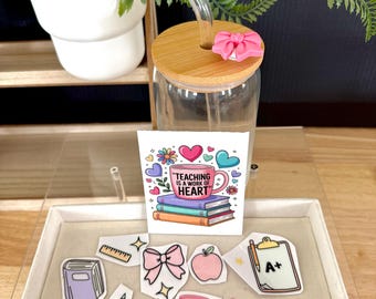 Kit para hacer una taza de cristal "Enseñar es un trabajo de corazón" / Lindo regalo de agradecimiento para maestros / Regalo de fin de año