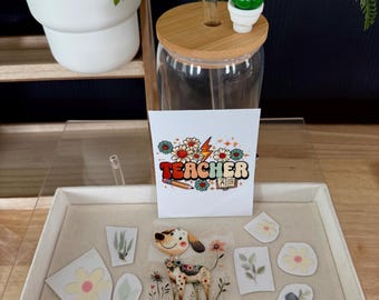 Kit de bricolaje para crear una taza de cristal estilo bohemio para profesores / Regalo de agradecimiento para profesores amantes de los perros / Regalo de fin de curso para profesores