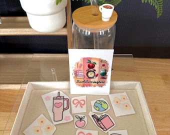 Kit para hacer vasos de cristal "Enseña, ama, inspira" / Lindo regalo de agradecimiento para profesores / Regalo de fin de año para profesores