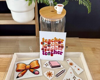 Kit de bricolaje para vasos de cristal retro para profesores / Pegatinas geniales para profesores / Regalo de agradecimiento para profesores / Regalo de fin de curso