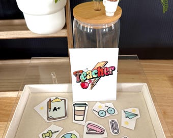 Kit de bricolaje para vaso de cristal con diseño de rayo para profesores / Regalo para profesores / Regalo de fin de curso para profesores