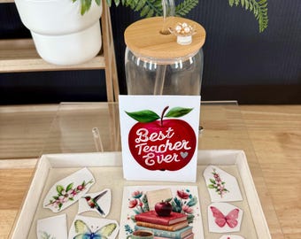 Kit para hacer vasos de cristal "Mejor profesor/a del mundo" / Regalo floral de agradecimiento para profesores / Regalo de fin de curso