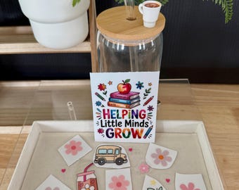 Kit de bricolaje para vasos de vidrio "Helping Little Minds Grow" / Regalo colorido para agradecer a los maestros / Regalo de fin de año
