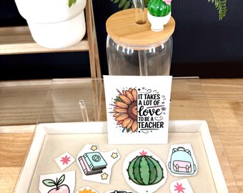 Kit para hacer vasos de cristal "Se necesita mucho amor para ser profesor" / Regalo de agradecimiento para profesores / Regalo de fin de curso